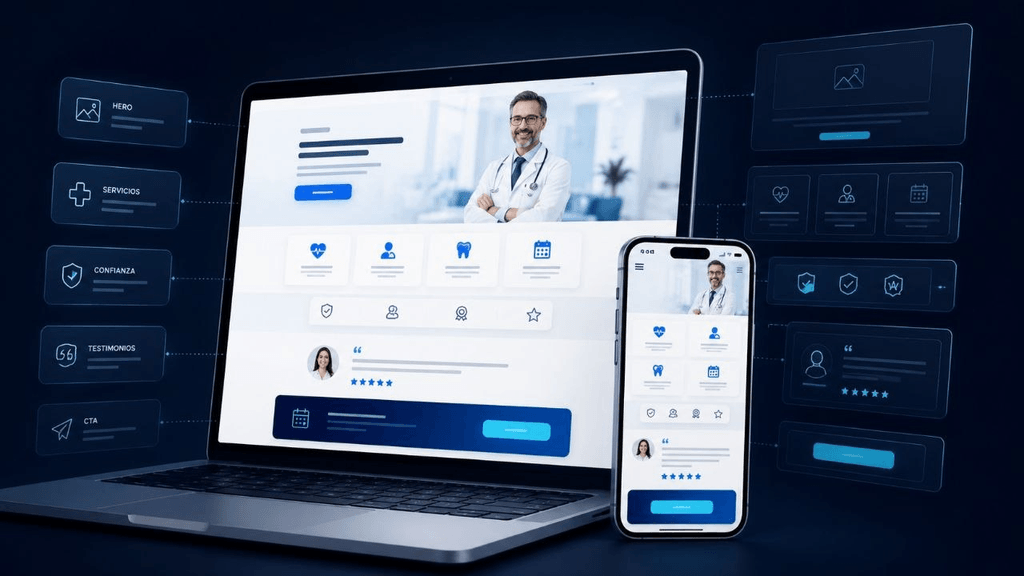Mockup de una landing profesional con estructura clara de servicios